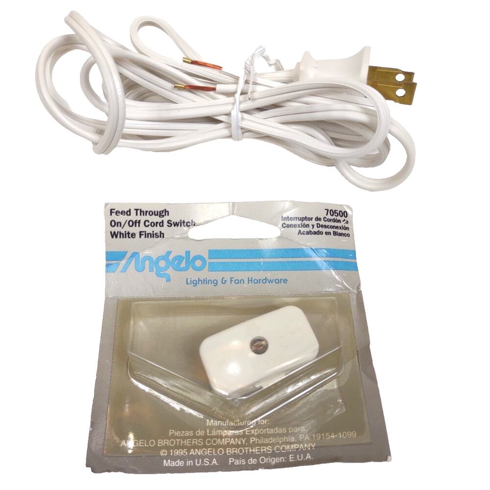 NOS Angelo 70500 Feed-Through On/Off Switch + 8 ft Power Chord Plug-In Wire NEW